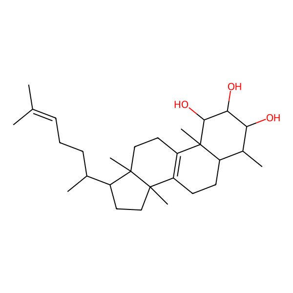 2D Structure of (1R,2S,3R,4S,5R,10S,13R,14R,17R)-4,10,13,14-tetramethyl-17-[(2S)-6-methylhept-5-en-2-yl]-1,2,3,4,5,6,7,11,12,15,16,17-dodecahydrocyclopenta[a]phenanthrene-1,2,3-triol