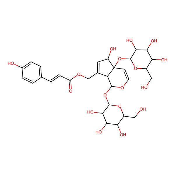 2D Structure of [5-hydroxy-1,4a-bis[[3,4,5-trihydroxy-6-(hydroxymethyl)oxan-2-yl]oxy]-5,7a-dihydro-1H-cyclopenta[c]pyran-7-yl]methyl 3-(4-hydroxyphenyl)prop-2-enoate