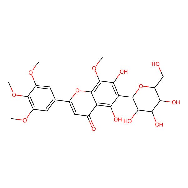 2D Structure of 5,7-dihydroxy-8-methoxy-6-[(2S,3R,4R,5S,6R)-3,4,5-trihydroxy-6-(hydroxymethyl)oxan-2-yl]-2-(3,4,5-trimethoxyphenyl)chromen-4-one