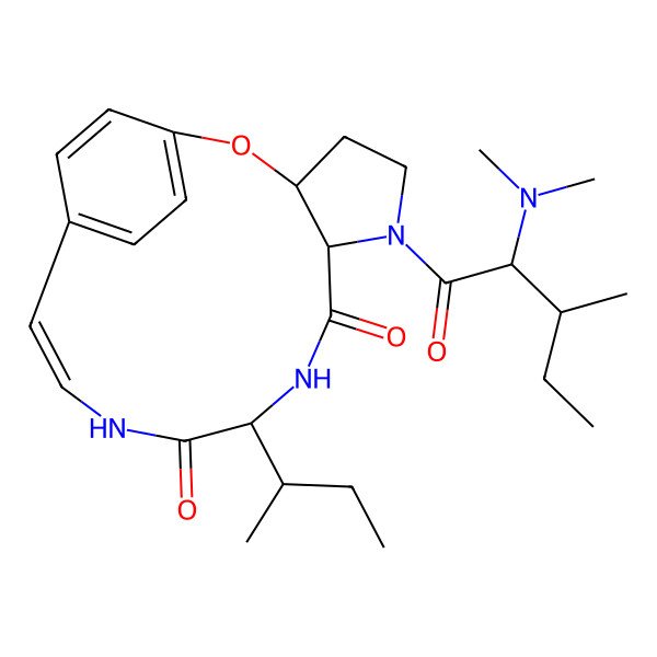 2D Structure of 10-Butan-2-yl-6-[2-(dimethylamino)-3-methylpentanoyl]-2-oxa-6,9,12-triazatricyclo[13.2.2.03,7]nonadeca-1(17),13,15,18-tetraene-8,11-dione