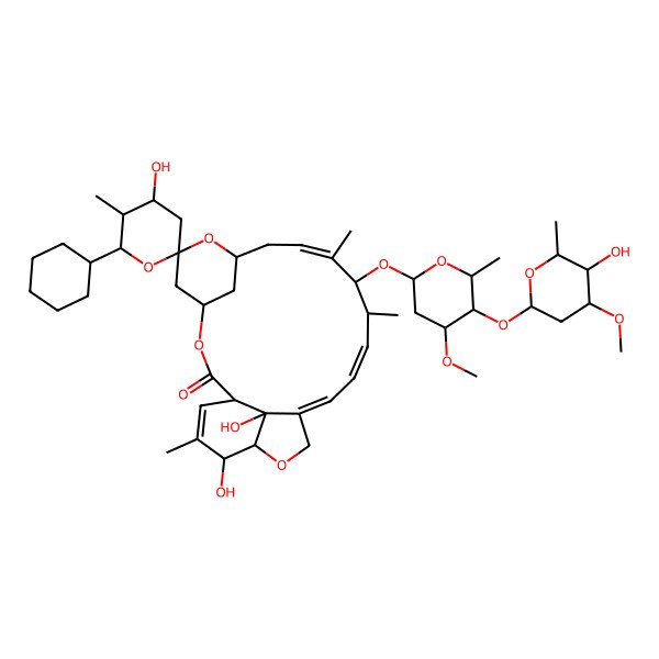 2D Structure of (1R,4S,4'S,5'S,6R,8R,10E,12S,13S,14E,16E,20R,21R,24S)-6'-cyclohexyl-4',21,24-trihydroxy-12-[(2R,4S,5S,6S)-5-[(2S,4S,5S,6S)-5-hydroxy-4-methoxy-6-methyloxan-2-yl]oxy-4-methoxy-6-methyloxan-2-yl]oxy-5',11,13,22-tetramethylspiro[3,7,19-trioxatetracyclo[15.6.1.14,8.020,24]pentacosa-10,14,16,22-tetraene-6,2'-oxane]-2-one