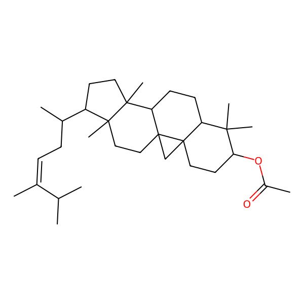 2D Structure of [(1S,3R,6S,8R,11S,12S,15R,16R)-15-[(E,2R)-5,6-dimethylhept-4-en-2-yl]-7,7,12,16-tetramethyl-6-pentacyclo[9.7.0.01,3.03,8.012,16]octadecanyl] acetate