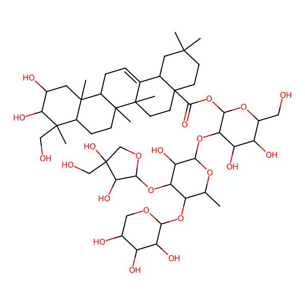 2D Structure of [(2S,3R,4S,5S,6R)-3-[(2S,3R,4R,5S,6S)-4-[(2S,3R,4R)-3,4-dihydroxy-4-(hydroxymethyl)oxolan-2-yl]oxy-3-hydroxy-6-methyl-5-[(2S,3R,4S,5R)-3,4,5-trihydroxyoxan-2-yl]oxyoxan-2-yl]oxy-4,5-dihydroxy-6-(hydroxymethyl)oxan-2-yl] (4aS,6aR,6aS,6bR,8aR,9R,10R,11S,12aR,14bS)-10,11-dihydroxy-9-(hydroxymethyl)-2,2,6a,6b,9,12a-hexamethyl-1,3,4,5,6,6a,7,8,8a,10,11,12,13,14b-tetradecahydropicene-4a-carboxylate