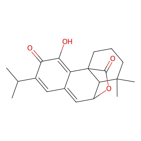 2D Structure of 3-Hydroxy-11,11-dimethyl-5-propan-2-yl-16-oxatetracyclo[7.5.2.01,10.02,7]hexadeca-2,5,7-triene-4,15-dione