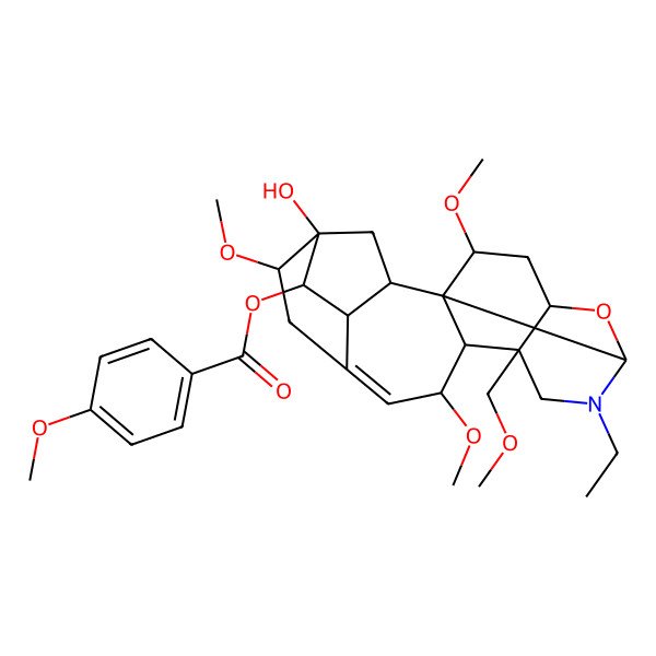 2D Structure of [(1R,2R,3S,5R,7S,10R,11R,12S,16S,17S,18R,19S)-8-ethyl-17-hydroxy-3,12,16-trimethoxy-10-(methoxymethyl)-6-oxa-8-azahexacyclo[15.2.1.02,7.02,11.05,10.014,19]icos-13-en-18-yl] 4-methoxybenzoate