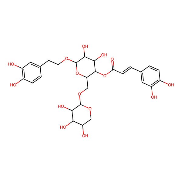 2D Structure of [6-[2-(3,4-Dihydroxyphenyl)ethoxy]-4,5-dihydroxy-2-[(3,4,5-trihydroxyoxan-2-yl)oxymethyl]oxan-3-yl] 3-(3,4-dihydroxyphenyl)prop-2-enoate
