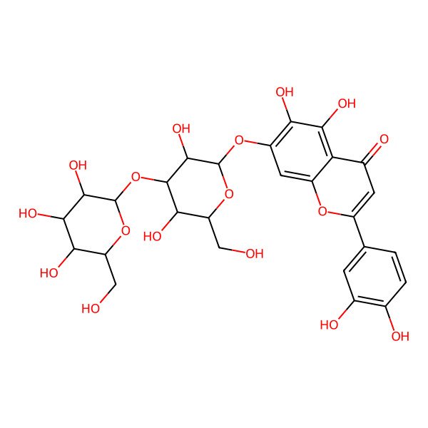 2D Structure of 7-[3,5-Dihydroxy-6-(hydroxymethyl)-4-[3,4,5-trihydroxy-6-(hydroxymethyl)oxan-2-yl]oxyoxan-2-yl]oxy-2-(3,4-dihydroxyphenyl)-5,6-dihydroxychromen-4-one