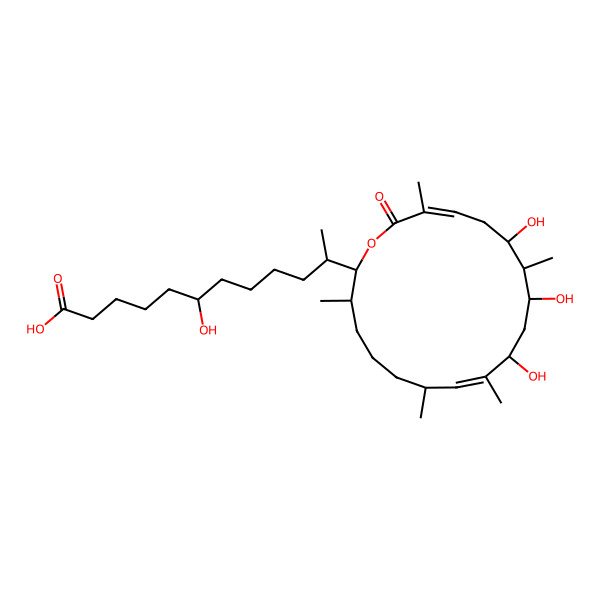 2D Structure of 6-Hydroxy-11-(10,12,14-trihydroxy-3,7,9,13,17-pentamethyl-18-oxo-1-oxacyclooctadeca-8,16-dien-2-yl)dodecanoic acid