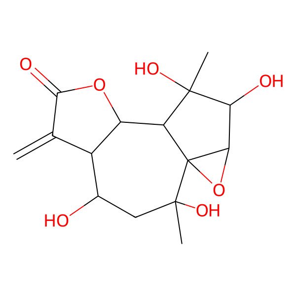 2D Structure of (1S,2R,4R,5R,9S,10S,11S,12S,13R)-2,4,11,12-tetrahydroxy-2,11-dimethyl-6-methylidene-8,14-dioxatetracyclo[8.4.0.01,13.05,9]tetradecan-7-one