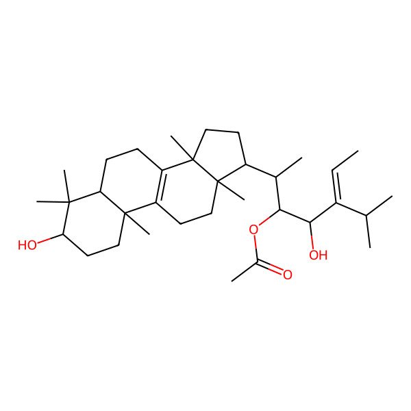 2D Structure of [(E,2S,3R,4S)-4-hydroxy-2-[(3S,5R,10S,13R,14R,17R)-3-hydroxy-4,4,10,13,14-pentamethyl-2,3,5,6,7,11,12,15,16,17-decahydro-1H-cyclopenta[a]phenanthren-17-yl]-5-propan-2-ylhept-5-en-3-yl] acetate