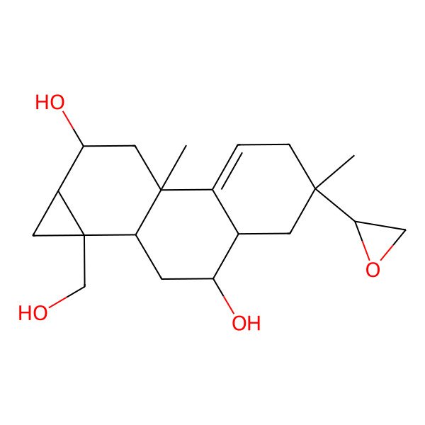 2D Structure of (1aS,1bS,3R,3aR,5S,7bR,9R,9aR)-1a-(hydroxymethyl)-5,7b-dimethyl-5-[(2S)-oxiran-2-yl]-1,1b,2,3,3a,4,6,8,9,9a-decahydrocyclopropa[a]phenanthrene-3,9-diol