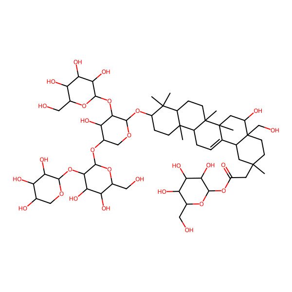 2D Structure of [(2S,3R,4S,5S,6R)-3,4,5-trihydroxy-6-(hydroxymethyl)oxan-2-yl] 2-[(2S,4aS,5R,6aR,6aS,6bR,8aR,10S,12aR,14bS)-10-[(2S,3R,4S,5S)-5-[(2S,3R,4S,5S,6R)-4,5-dihydroxy-6-(hydroxymethyl)-3-[(2S,3R,4S,5R)-3,4,5-trihydroxyoxan-2-yl]oxyoxan-2-yl]oxy-4-hydroxy-3-[(2S,3R,4S,5S,6R)-3,4,5-trihydroxy-6-(hydroxymethyl)oxan-2-yl]oxyoxan-2-yl]oxy-5-hydroxy-4a-(hydroxymethyl)-2,6a,6b,9,9,12a-hexamethyl-1,3,4,5,6,6a,7,8,8a,10,11,12,13,14b-tetradecahydropicen-2-yl]acetate