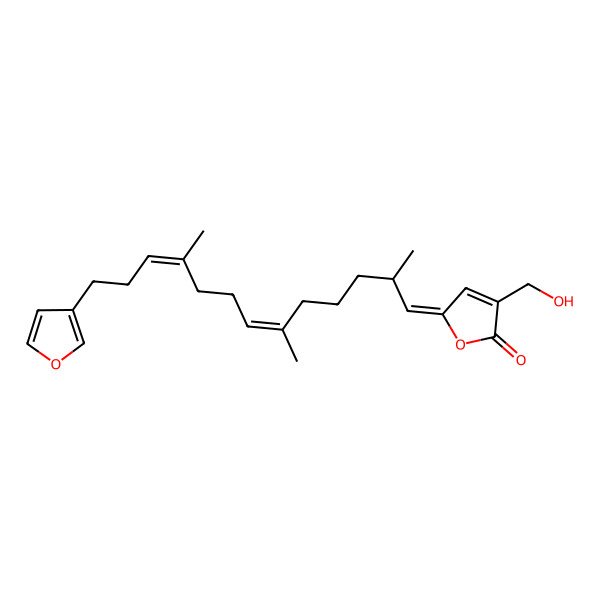 2D Structure of (5Z)-5-[(2S,6E,10E)-13-(furan-3-yl)-2,6,10-trimethyltrideca-6,10-dienylidene]-3-(hydroxymethyl)furan-2-one