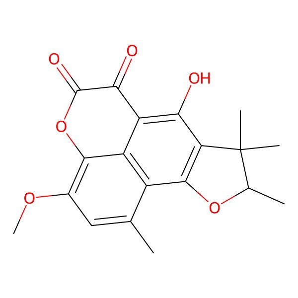2D Structure of 15-Hydroxy-6-methoxy-8,12,13,13-tetramethyl-4,11-dioxatetracyclo[7.6.1.05,16.010,14]hexadeca-1(15),5,7,9(16),10(14)-pentaene-2,3-dione