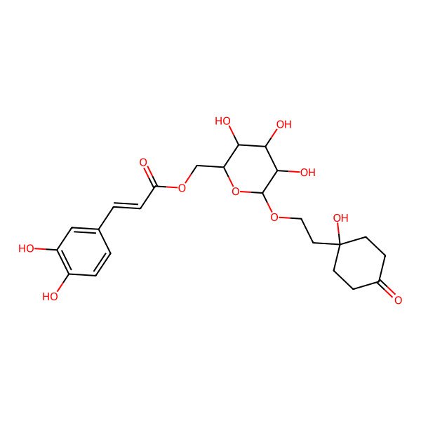 2D Structure of [(2R,3S,4S,5R,6R)-3,4,5-trihydroxy-6-[2-(1-hydroxy-4-oxocyclohexyl)ethoxy]oxan-2-yl]methyl (E)-3-(3,4-dihydroxyphenyl)prop-2-enoate