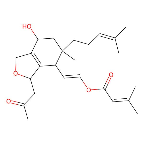 2D Structure of 2-[7-hydroxy-5-methyl-5-(4-methylpent-3-enyl)-3-(2-oxopropyl)-3,4,6,7-tetrahydro-1H-2-benzofuran-4-yl]ethenyl 3-methylbut-2-enoate
