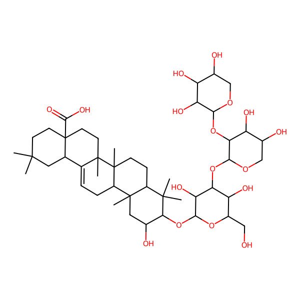 2D Structure of 10-[4-[4,5-Dihydroxy-3-(3,4,5-trihydroxyoxan-2-yl)oxyoxan-2-yl]oxy-3,5-dihydroxy-6-(hydroxymethyl)oxan-2-yl]oxy-11-hydroxy-2,2,6a,6b,9,9,12a-heptamethyl-1,3,4,5,6,6a,7,8,8a,10,11,12,13,14b-tetradecahydropicene-4a-carboxylic acid