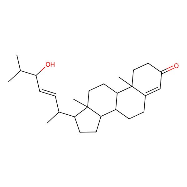 2D Structure of (8S,9S,10R,13R,14S,17R)-17-[(E,2R,5R)-5-hydroxy-6-methylhept-3-en-2-yl]-10,13-dimethyl-1,2,6,7,8,9,11,12,14,15,16,17-dodecahydrocyclopenta[a]phenanthren-3-one