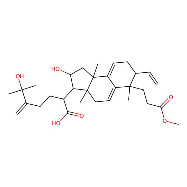 2D Structure of 2-[7-Ethenyl-2-hydroxy-6-(3-methoxy-3-oxopropyl)-3a,6,9b-trimethyl-1,2,3,4,7,8-hexahydrocyclopenta[a]naphthalen-3-yl]-6-hydroxy-6-methyl-5-methylideneheptanoic acid
