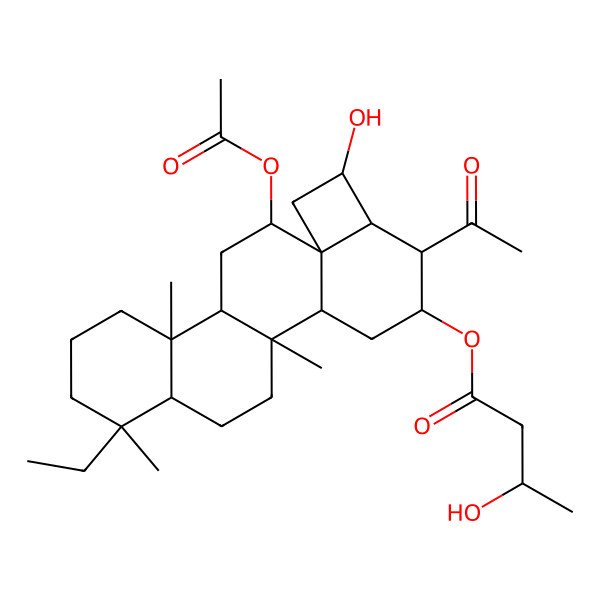 2D Structure of [(1R,2S,4S,5S,6S,7R,9S,10S,12R,13S,17S,18S)-5-acetyl-10-acetyloxy-17-ethyl-7-hydroxy-1,13,17-trimethyl-4-pentacyclo[10.8.0.02,9.06,9.013,18]icosanyl] (3S)-3-hydroxybutanoate