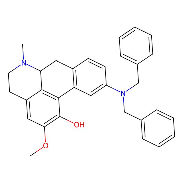 2D Structure of (6aR)-10-(dibenzylamino)-2-methoxy-6-methyl-5,6,6a,7-tetrahydro-4H-dibenzo[de,g]quinolin-1-ol