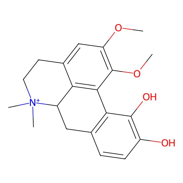 2D Structure of (6aR)-1,2-dimethoxy-6,6-dimethyl-5,6,6a,7-tetrahydro-4H-dibenzo[de,g]quinolin-6-ium-10,11-diol