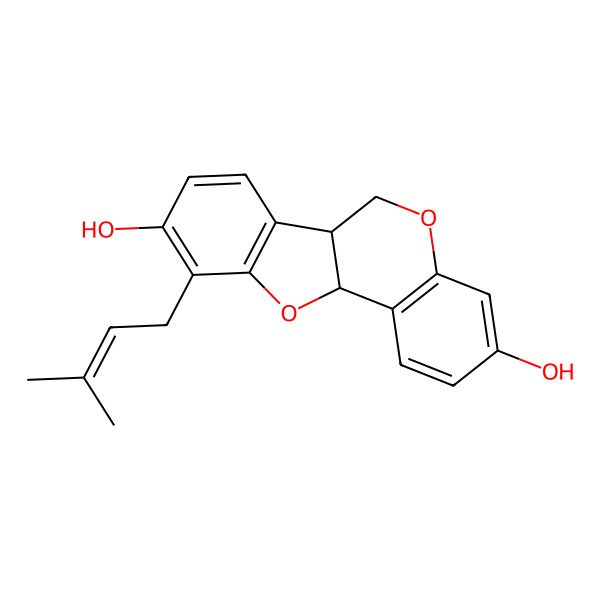 2D Structure of (6aR,11aR)-10-(3-methylbut-2-enyl)-6a,11a-dihydro-6H-[1]benzofuro[3,2-c]chromene-3,9-diol