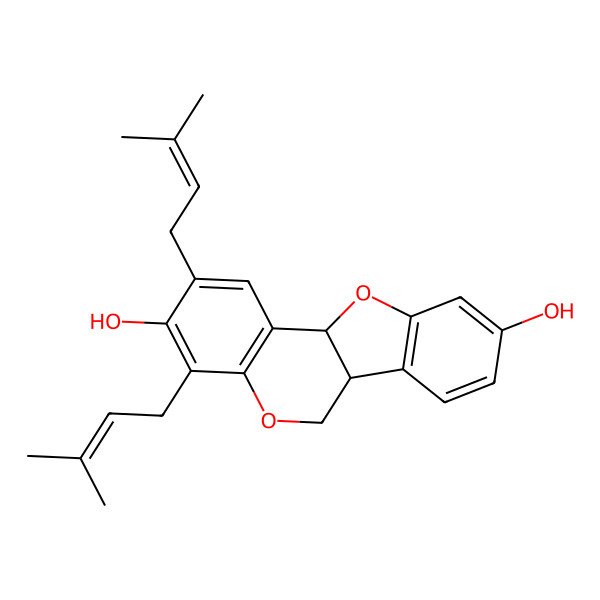 2D Structure of (6aR,11aR)-2,4-bis(3-methylbut-2-enyl)-6a,11a-dihydro-6H-[1]benzofuro[3,2-c]chromene-3,9-diol