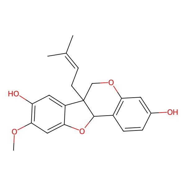 2D Structure of (6aR,11aR)-9-methoxy-6a-(3-methylbut-2-enyl)-6,11a-dihydro-[1]benzofuro[3,2-c]chromene-3,8-diol