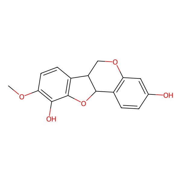 2D Structure of (6aR,11aR)-9-methoxy-6a,11a-dihydro-6H-[1]benzofuro[3,2-c]chromene-3,10-diol