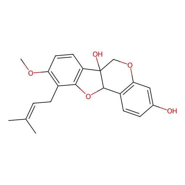 2D Structure of (6aR,11aS)-9-methoxy-10-(3-methylbut-2-enyl)-6,11a-dihydro-[1]benzofuro[3,2-c]chromene-3,6a-diol