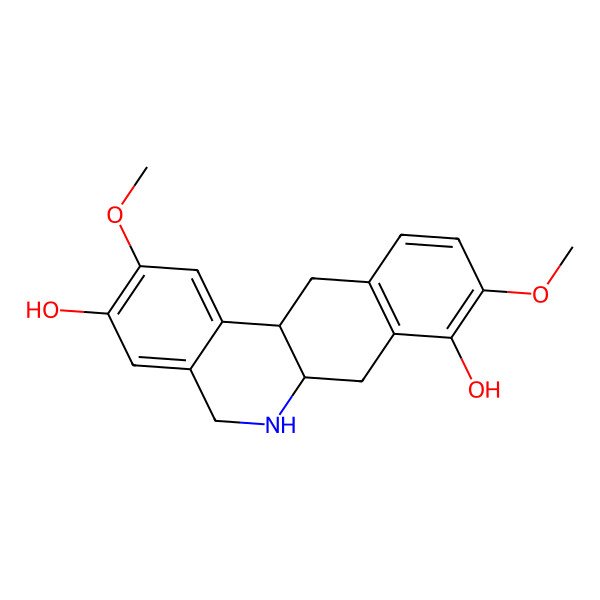 2D Structure of (6aR,12aR)-2,9-dimethoxy-5,6,6a,7,12,12a-hexahydrobenzo[b]phenanthridine-3,8-diol