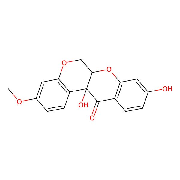 2D Structure of (6aR,12aR)-9,12a-dihydroxy-3-methoxy-6,6a-dihydrochromeno[3,4-b]chromen-12-one