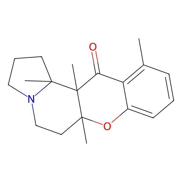 2D Structure of (6aR,12aS,12bS)-6a,11,12a,12b-tetramethyl-2,3,5,6-tetrahydro-1H-chromeno[2,3-g]indolizin-12-one