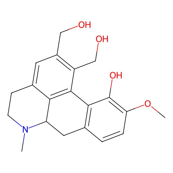 2D Structure of (6aS)-1,2-bis(hydroxymethyl)-10-methoxy-6-methyl-5,6,6a,7-tetrahydro-4H-dibenzo[de,g]quinolin-11-ol