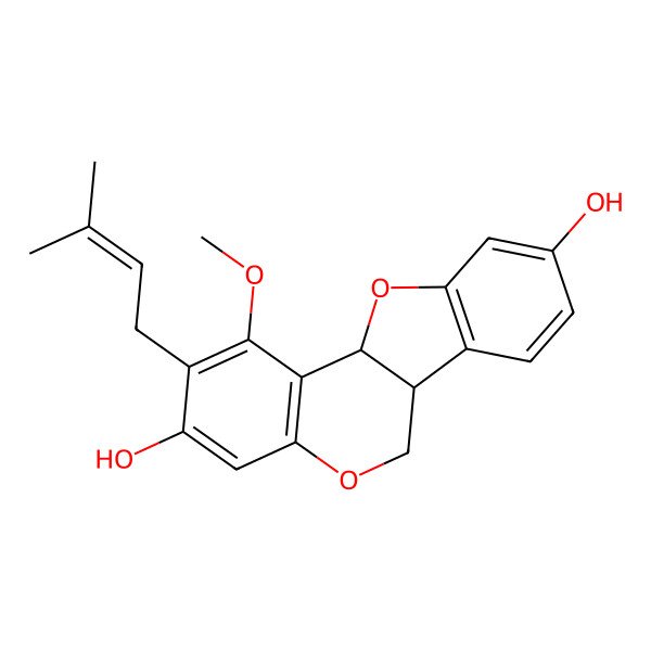 2D Structure of (6aS,11aR)-1-methoxy-2-(3-methylbut-2-enyl)-6a,11a-dihydro-6H-[1]benzofuro[3,2-c]chromene-3,9-diol