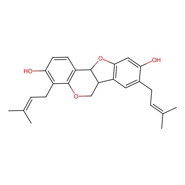 2D Structure of (6aS,11aR)-4,8-bis(3-methylbut-2-enyl)-6a,11a-dihydro-6H-[1]benzofuro[3,2-c]chromene-3,9-diol
