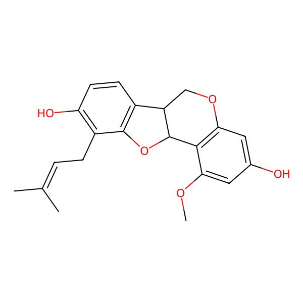 2D Structure of (6aS,11aS)-1-methoxy-10-(3-methylbut-2-enyl)-6a,11a-dihydro-6H-[1]benzofuro[3,2-c]chromene-3,9-diol