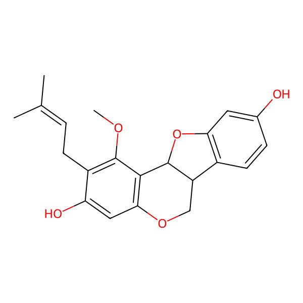 2D Structure of (6aS,11aS)-1-methoxy-2-(3-methylbut-2-enyl)-6a,11a-dihydro-6H-[1]benzofuro[3,2-c]chromene-3,9-diol
