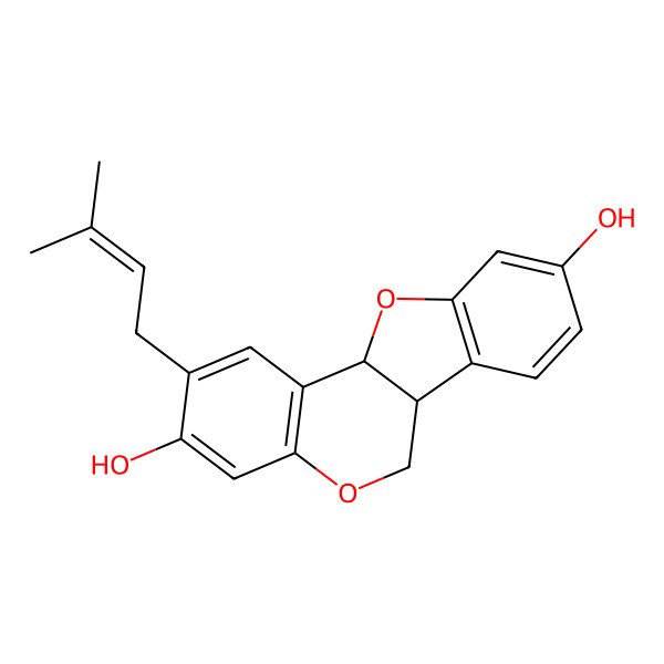 2D Structure of (6aS,11aS)-2-(3-methylbut-2-enyl)-6a,11a-dihydro-6H-[1]benzofuro[3,2-c]chromene-3,9-diol