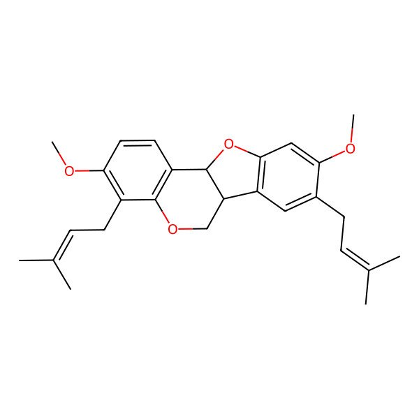 2D Structure of (6aS,11aS)-3,9-dimethoxy-4,8-bis(3-methylbut-2-enyl)-6a,11a-dihydro-6H-[1]benzofuro[3,2-c]chromene