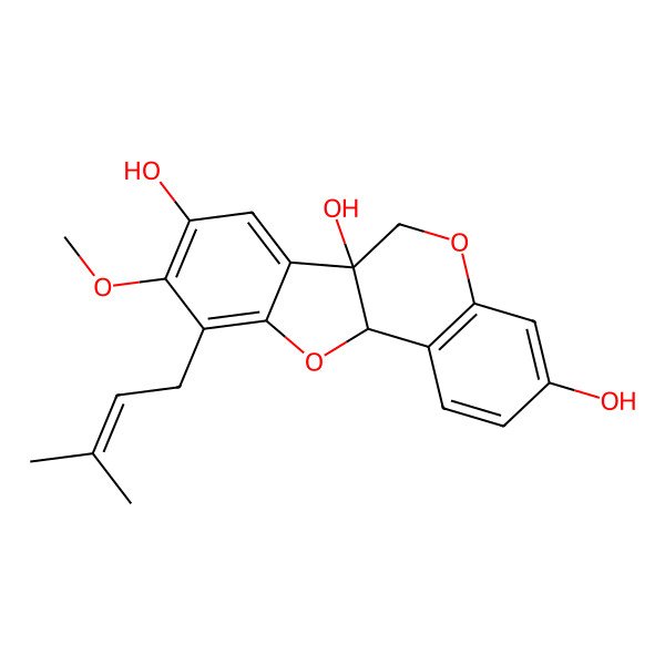 2D Structure of (6aS,11aS)-9-methoxy-10-(3-methylbut-2-enyl)-6,11a-dihydro-[1]benzofuro[3,2-c]chromene-3,6a,8-triol