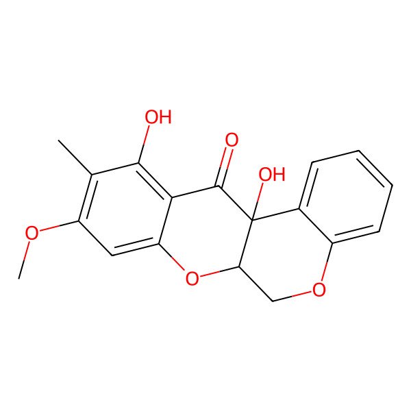 2D Structure of (6aS,12aR)-11,12a-dihydroxy-9-methoxy-10-methyl-6,6a-dihydrochromeno[3,4-b]chromen-12-one