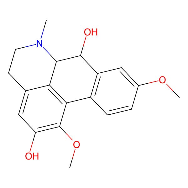 2D Structure of (6aS,7R)-1,9-dimethoxy-6-methyl-5,6,6a,7-tetrahydro-4H-dibenzo[de,g]quinoline-2,7-diol