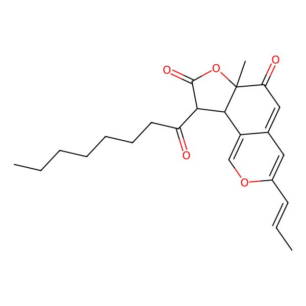 2D Structure of (6aS,9R,9aR)-6a-methyl-9-octanoyl-3-[(E)-prop-1-enyl]-9,9a-dihydrofuro[2,3-h]isochromene-6,8-dione