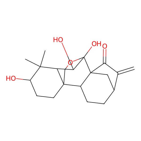 2D Structure of 9,10,13-Trihydroxy-12,12-dimethyl-6-methylidene-17-oxapentacyclo[7.6.2.15,8.01,11.02,8]octadecan-7-one