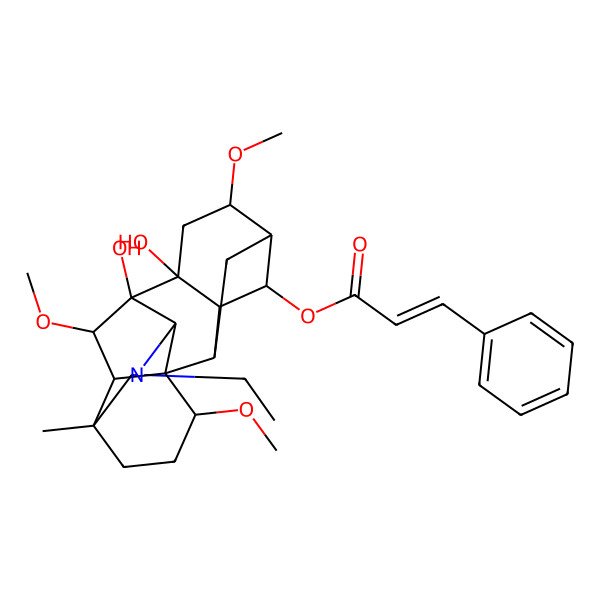 2D Structure of (11-Ethyl-8,9-dihydroxy-6,16,18-trimethoxy-13-methyl-11-azahexacyclo[7.7.2.12,5.01,10.03,8.013,17]nonadecan-4-yl) 3-phenylprop-2-enoate