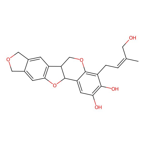 2D Structure of (1R,12R)-17-[(E)-4-hydroxy-3-methylbut-2-enyl]-6,11,19-trioxapentacyclo[10.8.0.02,10.04,8.013,18]icosa-2(10),3,8,13,15,17-hexaene-15,16-diol