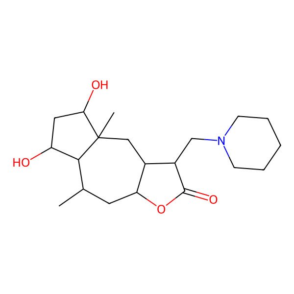 2D Structure of (1S,3aS,5R,5aS,6S,8R,8aS,9aR)-6,8-dihydroxy-5,8a-dimethyl-1-(piperidin-1-ylmethyl)-1,3a,4,5,5a,6,7,8,9,9a-decahydroazuleno[6,5-b]furan-2-one