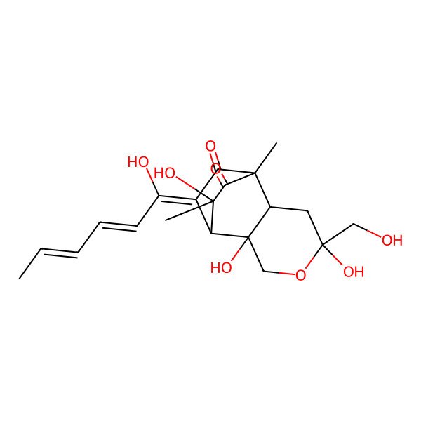 2D Structure of 2,5,10-Trihydroxy-11-(1-hydroxyhexa-2,4-dienylidene)-5-(hydroxymethyl)-8,10-dimethyl-4-oxatricyclo[6.2.2.02,7]dodecane-9,12-dione